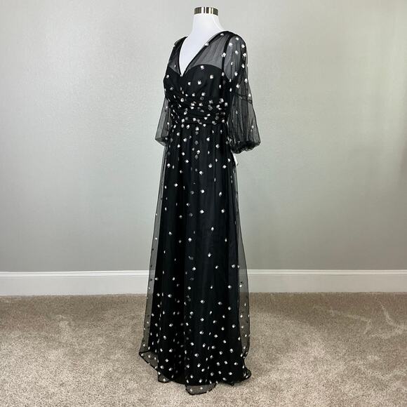 Adrianna Papell Glitter Dot Fit and Flare Evening Gown Black and Gold Size 6 - Picture 4 of 13